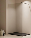 ALDI BLACK Walk-in Cristallo 6mm Trasparente Profili Nero Satinato H200 - 100cm con Braccio Doccia