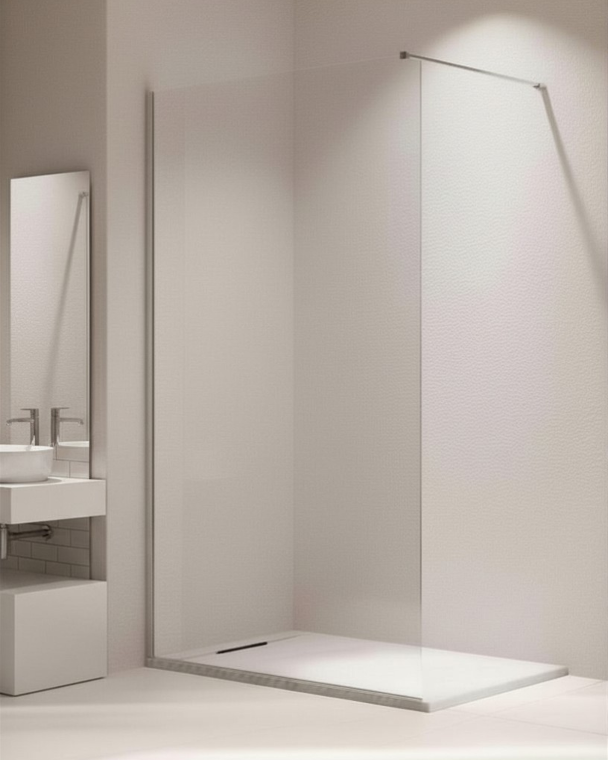 ALDI CROMO Walk-in Cristallo 6mm Trasparente Profili Cromo Lucido H200 - 100cm con Braccio Doccia